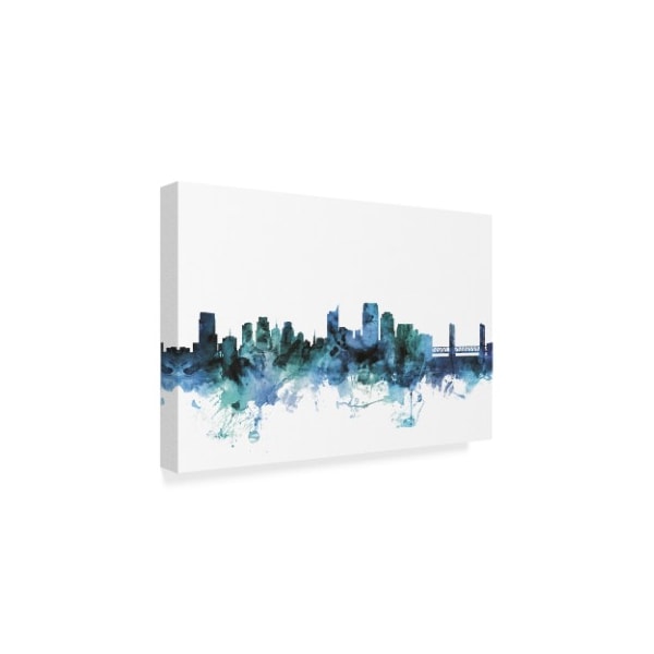 Michael Tompsett 'Sacramento California Blue Teal Skyline' Canvas Art,12x19